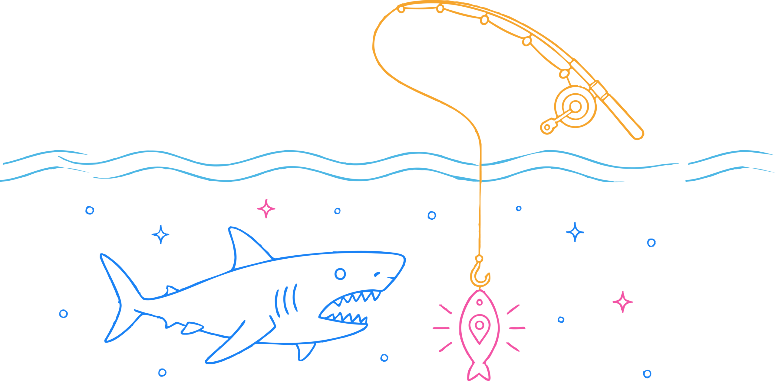 Shark swimming toward bait to illustrate how customers discover businesses online through search and digital visibility.